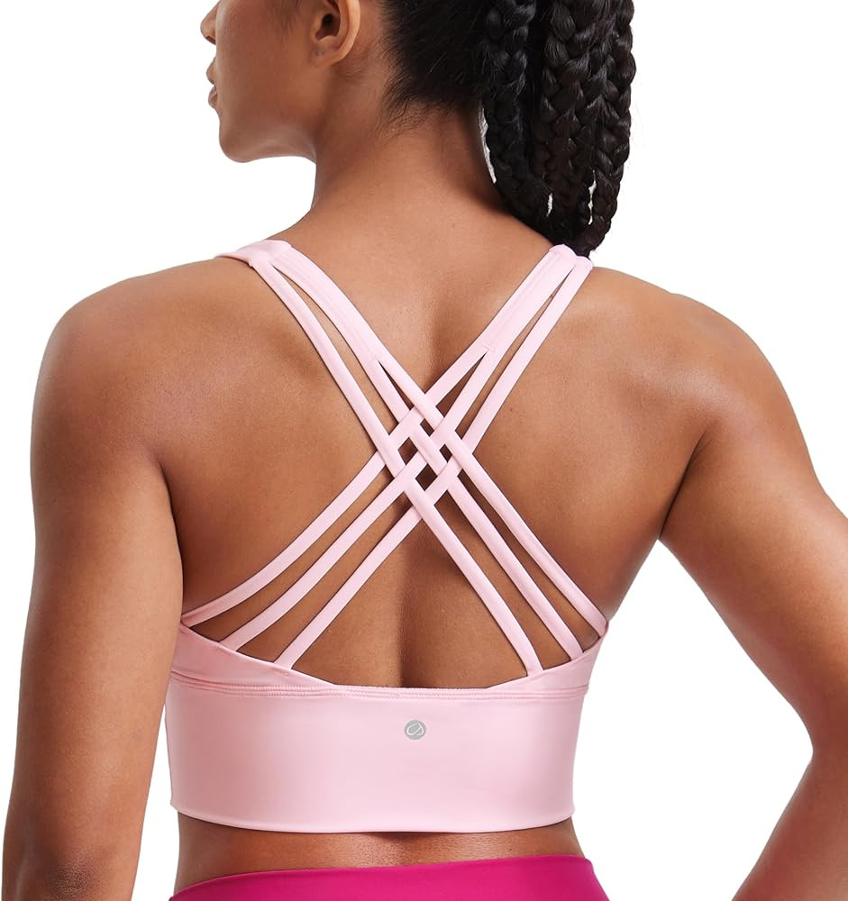 CRZ YOGA Strappy Longline Sports Bras for Women - Wirefree Padded Criss Cross Yoga Cropped Tank T... | Amazon (US)
