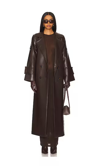 Faux Leather Tie Trenchcoat in Dark Brown | Revolve Clothing (Global)