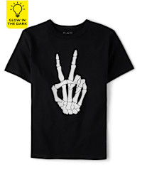 Unisex Kids Glow Skeleton Peace Sign Graphic Tee - black | The Children's Place