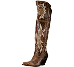 Dan Post Boots Womens Jilted Embroidery Snip Toe Dress Boots Knee High High Heel 3" & Up - Brown | Amazon (US)
