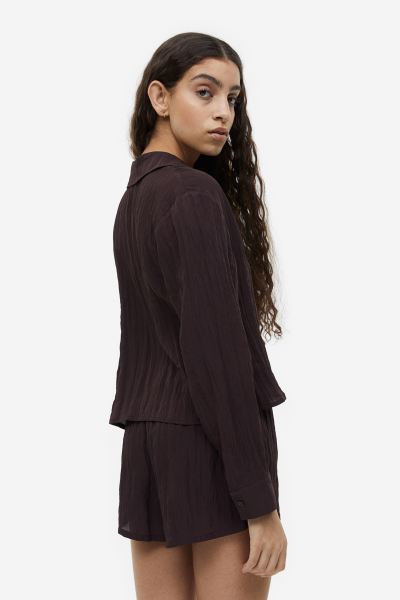 Long-sleeved shirt - Dark brown - Ladies | H&M GB | H&M (UK, MY, IN, SG, PH, TW, HK)