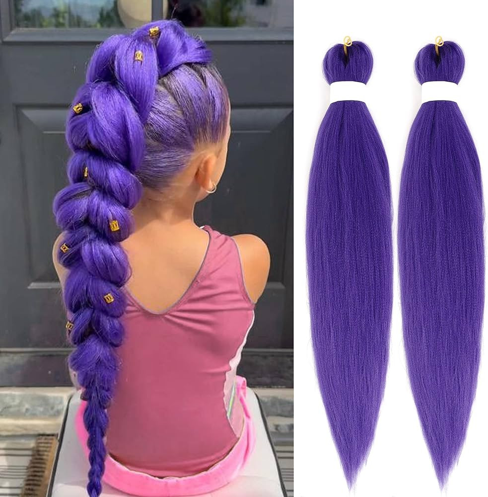 Purple Braiding Hair Extensions, Synthetic Pre-Stretched Purple Braiding Hair for Braids Cosplay ... | Amazon (US)