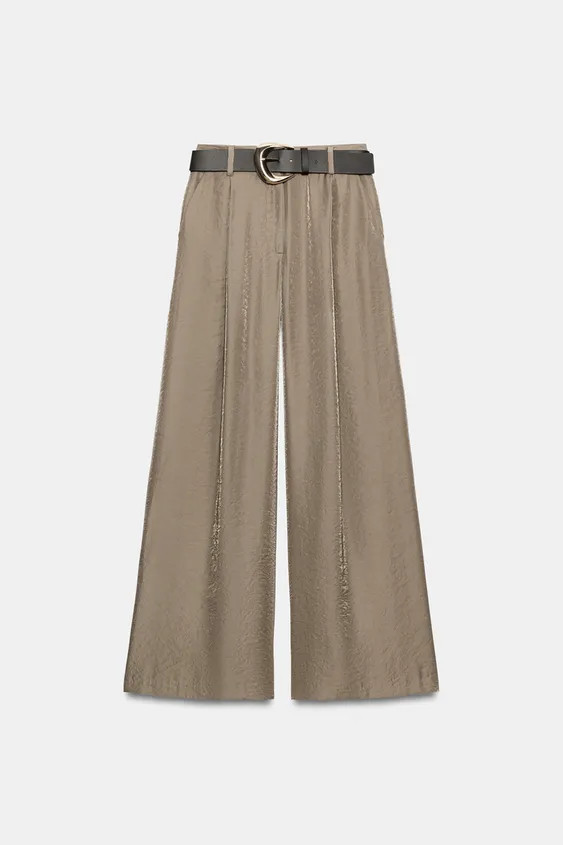 WIDE-LEG SATIN TROUSERS WITH BELT | Zara DE