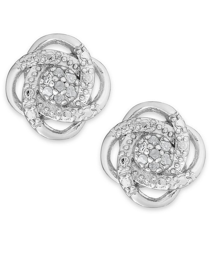 Macy's Diamond Love Knot Stud Earrings in Sterling Silver or 18k Gold-Plated Sterling Silver (1/1... | Macys (US)