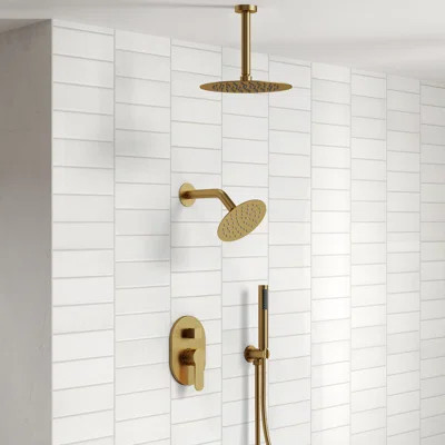Ceiling Mount High-Pressure Rainfall Shower Faucet, Dual Showerheads System with Rough-in Valve, Handheld Shower | Wayfair North America