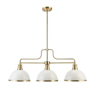Beckett 3-Light Matte White Linear Chandelier with Metal Shades and Matte Brass Accents | The Home Depot