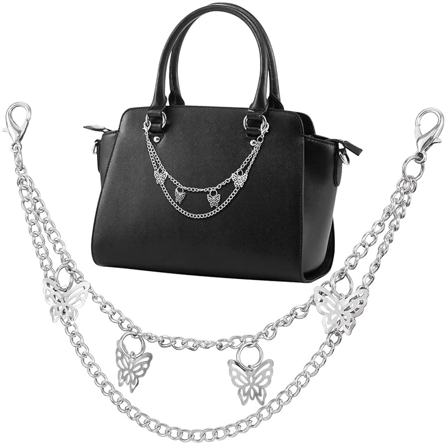 Butterfly Purse Double Chain Handbag Straps, Silver Metal Shoulder Crossbody Bags Short Handle Re... | Amazon (US)