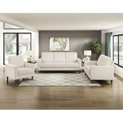 Modern Contemporary Sofa Set 3pcs Comfortable Sofa Loveseat Chair Beige Corduroy Upholstered Cushion Solid Wood Living Room Furniture | Wayfair North America