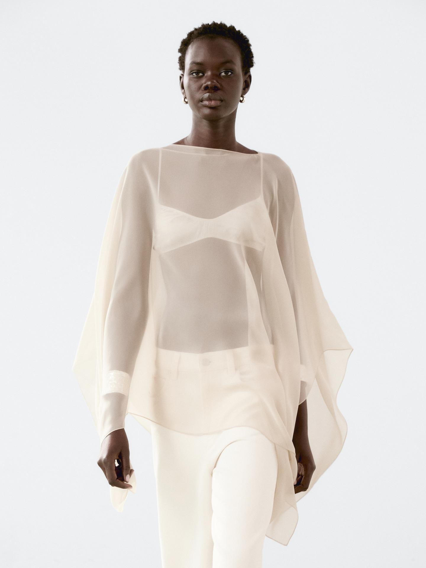 Flowing 100% mulberry silk cape | Massimo Dutti US