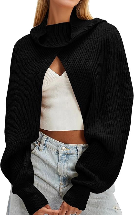 MISSACTIVER Turtle Neck Bolero Shrugs for Women Open Front Knit Cropped Sweaters Long Sleeve Loos... | Amazon (US)