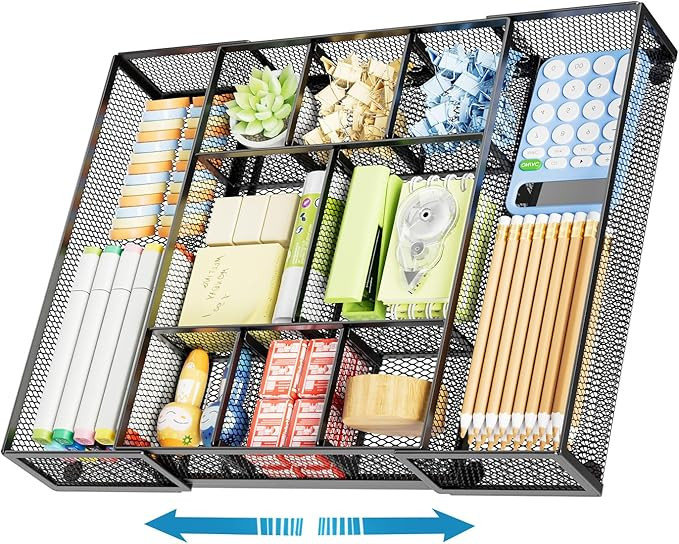 Marbrasse Expandable Desk Drawer Organizer, Mesh Drawer Organizer Tray with 10 Adjustable Compart... | Amazon (US)