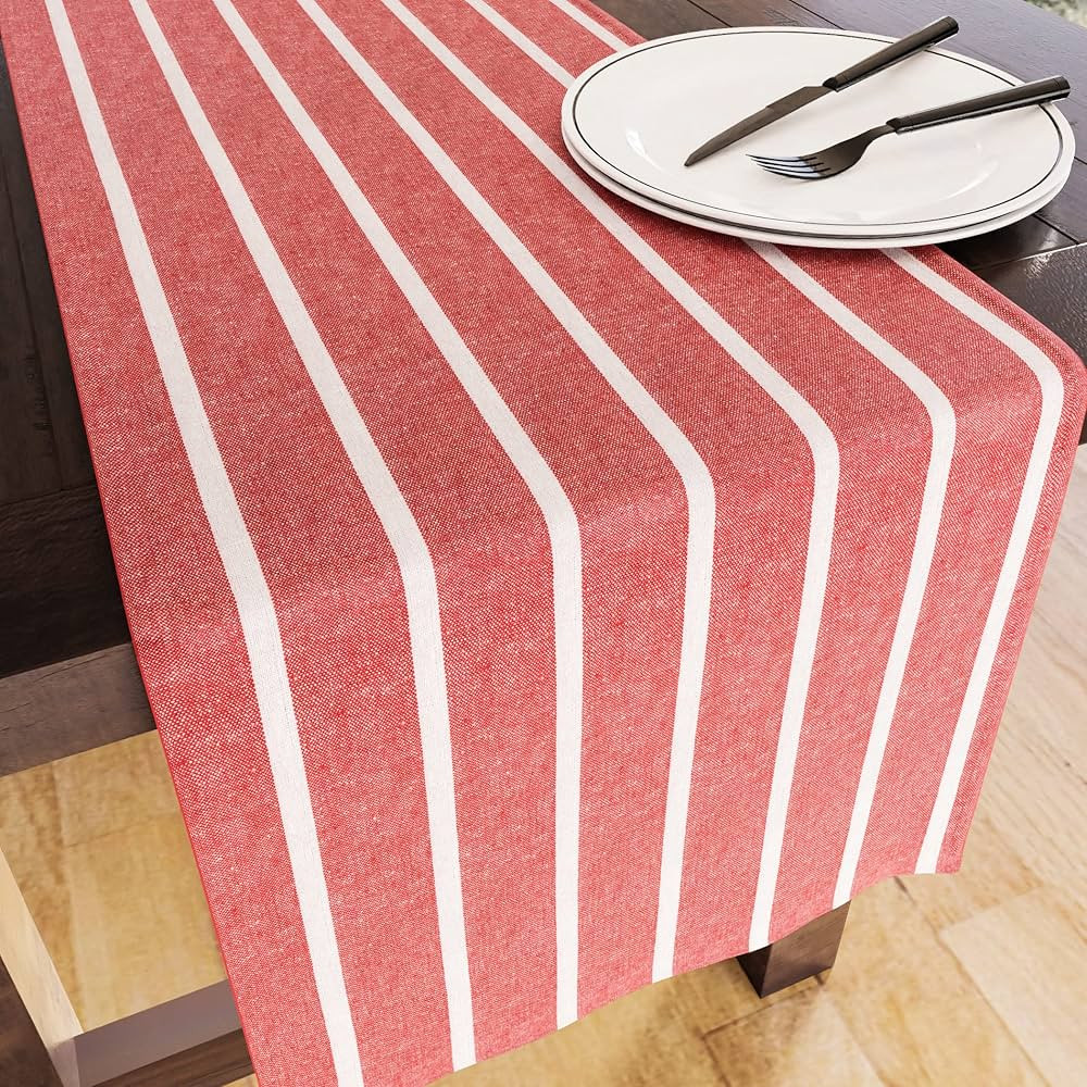 Encasa Homes Table Runner for 8-Seater Dining - Roma Red Stripes - 13"x72" - Rustic Farmhouse Dec... | Amazon (US)