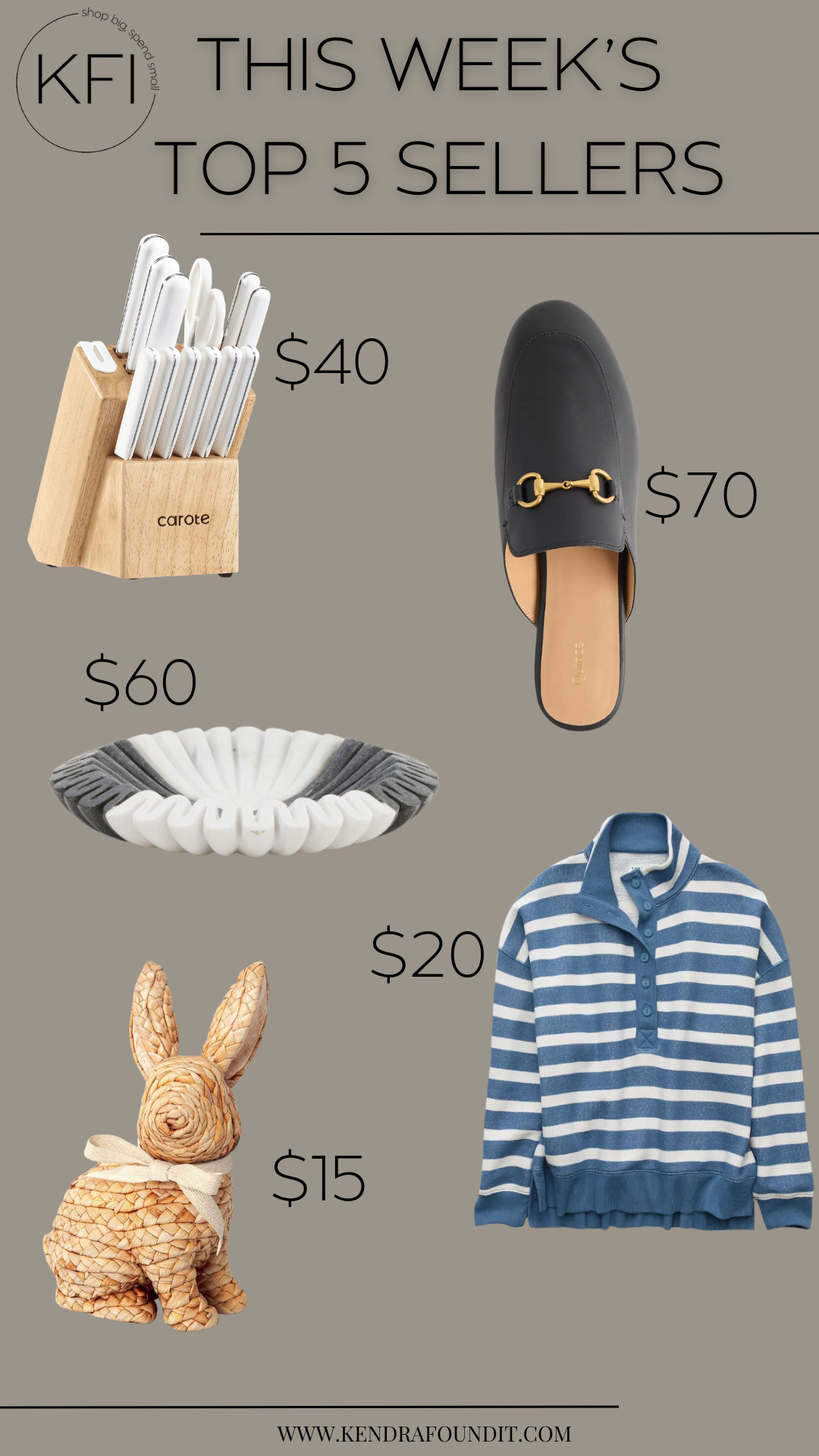 My top sellers of the week are in! I've got a $40 Walmart knife set that was originally $200, Gucci Princetown Slipper dupes for $70 (and they are REAL LEATHER), a marble ruffle decorative dish, Easter bunny decor  from Target, and a striped $20 American Eagle oversized sweatshirt that's originally $60. What a week!  

 #LTKHome #LTKStyleTip #LTKShoeCrush