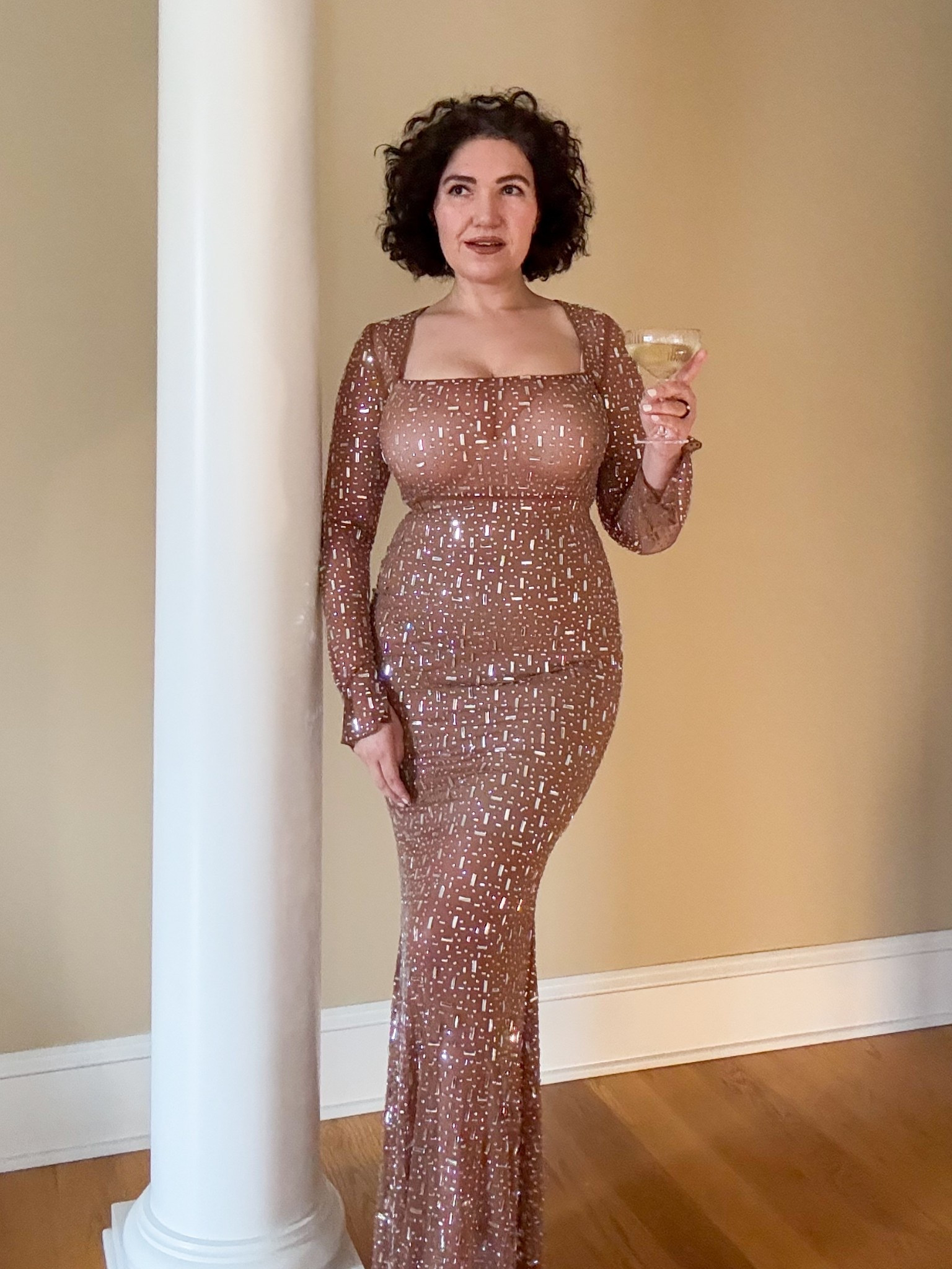 NYE dress, special occasion dress, occasionwear, wedding guest dress, embellished dress, brown dress, sheer dress 

#LTKHoliday #LTKOver40 #LTKWedding