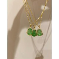 Dainty Jade Buddha Necklace, Pendant, 14K Gold Plated, .925 Sterling Silver, Genuine Carved Stone, Green Jade, Box Chain | Etsy (US)