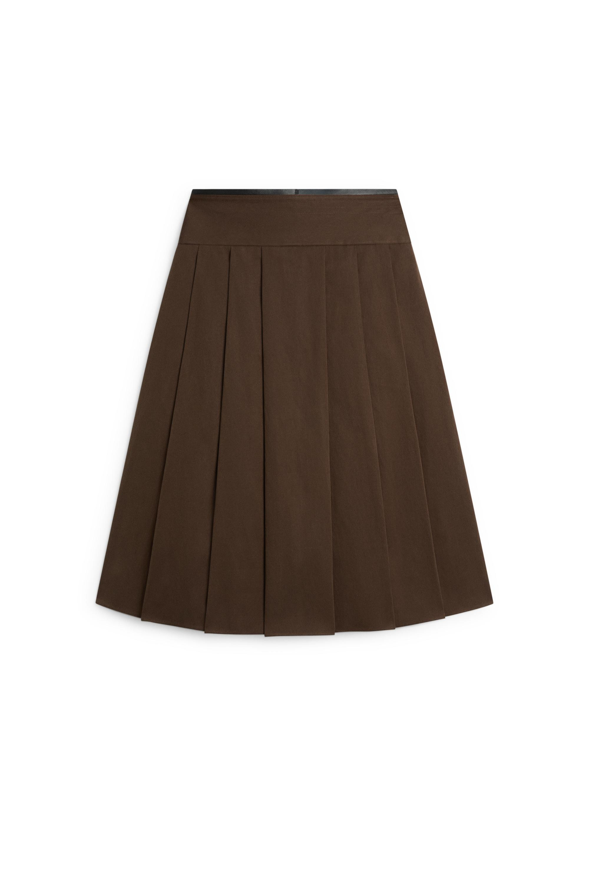 Pleated midi skirt with leather detail - Chocolate | Massimo Dutti US