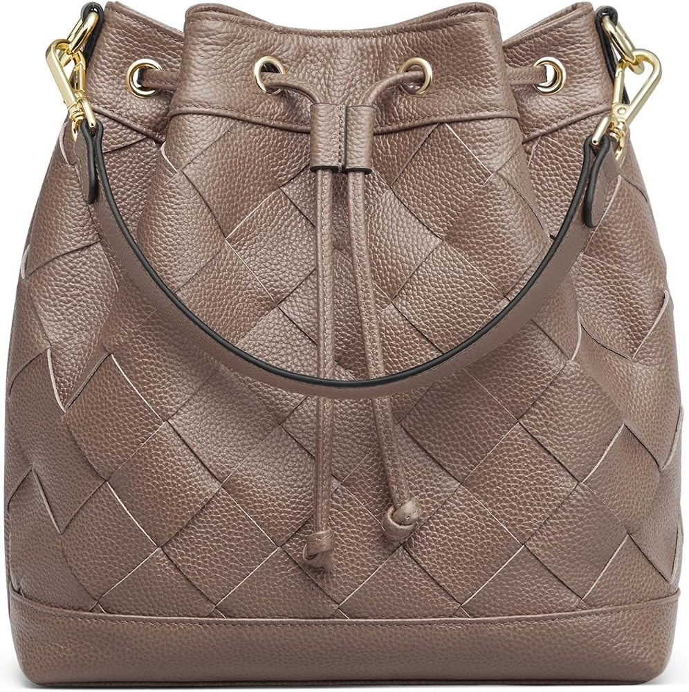 Kattee Woven Leather Bucket Bags for Women, Drawstring Crossbody Hobo Purses and Shoulder Handbag... | Amazon (US)