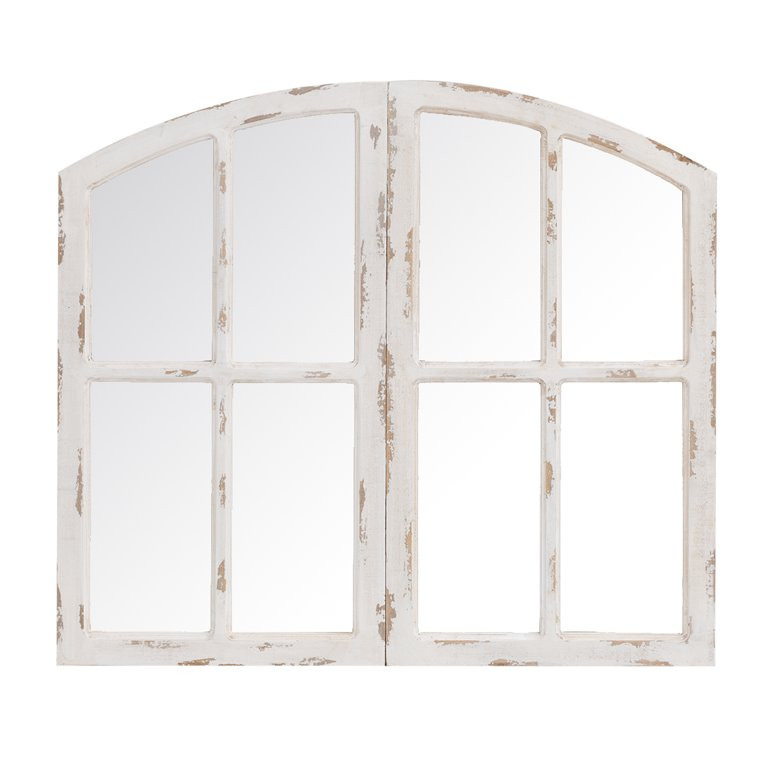 Hawoo Wall Mirror Window Pane Arch Mirrors Set of 2, 15'' x 27'', Distressed White | Walmart (US)
