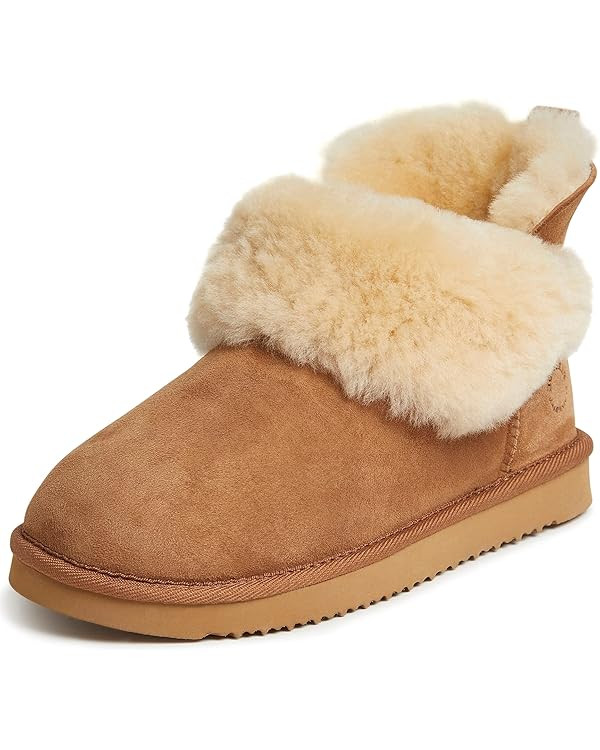 Dearfoams Women's Fireside Genuine Shearling Water Resistant Indoor/Outdoor Foldover Boot | Amazon (US)