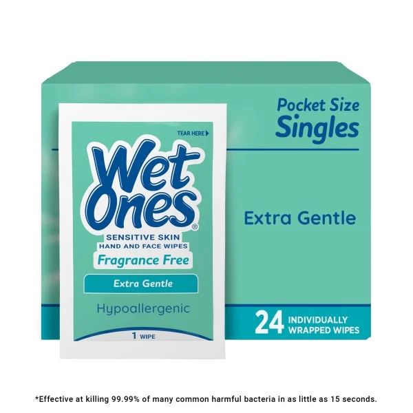 Wet Ones Singles Hand & Face Wipes, Individually Wrapped, Unscented Wipes for Sensitive Skin, 24 ... | Walmart (US)