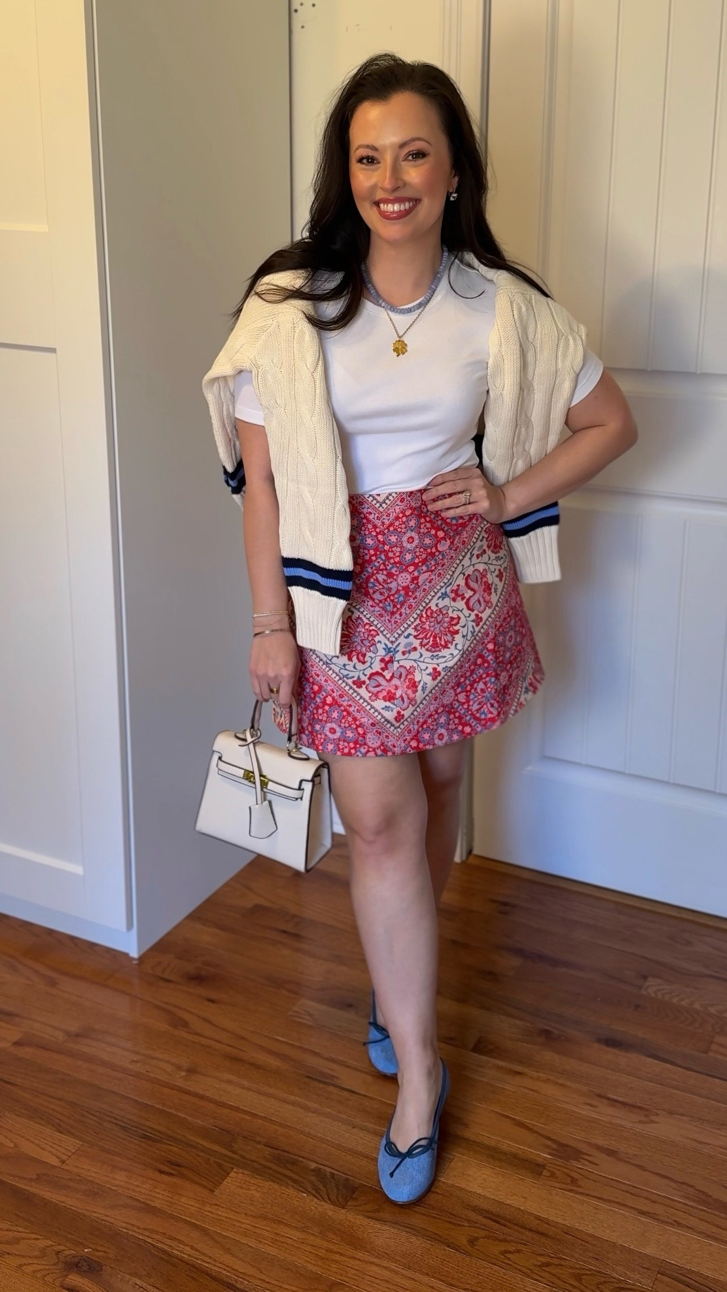 Skirt - I’m wearing Medium (4/6)
Veronica Beard Denim jacket - Small
White tee from Gap - small
Larroude raffia block heel
Ivory small handbag for spring 
Ralph Lauren cricket sweater - small 

How to style a mini skirt
One skirt styled 4 ways
Tuckernuck skirt 
Spring outfits 2026 
Vacation outfits beach 
Date night outfits
Spring date night outfit  

#LTKSeasonal #LTKTravel