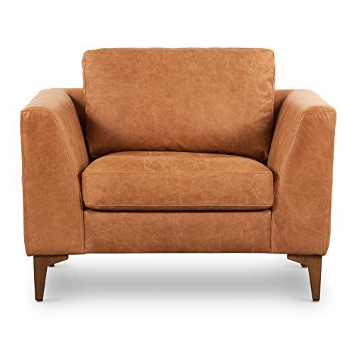 POLY & BARK Calle Lounge Chair in Full-Grain Pure-Aniline Italian Leather, Cognac Tan/Walnut | Amazon (US)