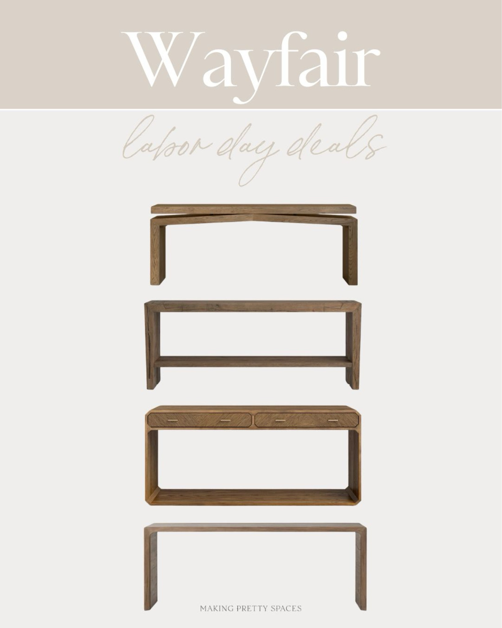Shop these co soles on sale @wayfair for their Labor Day Sale! 
Wood consoles, console table, rounded tables, entryway, furniture, Wayfair, Labor Day sale, 

#LTKSaleAlert #LTKStyleTip #LTKHome
