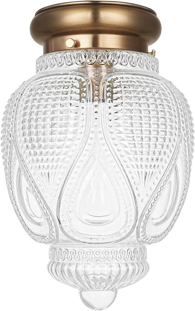 DSMJFU Farmhouse Glass Semi Flush Mount Ceiling Light Fixtures, Brass Gold Vintage Kitchen Light ... | Amazon (US)