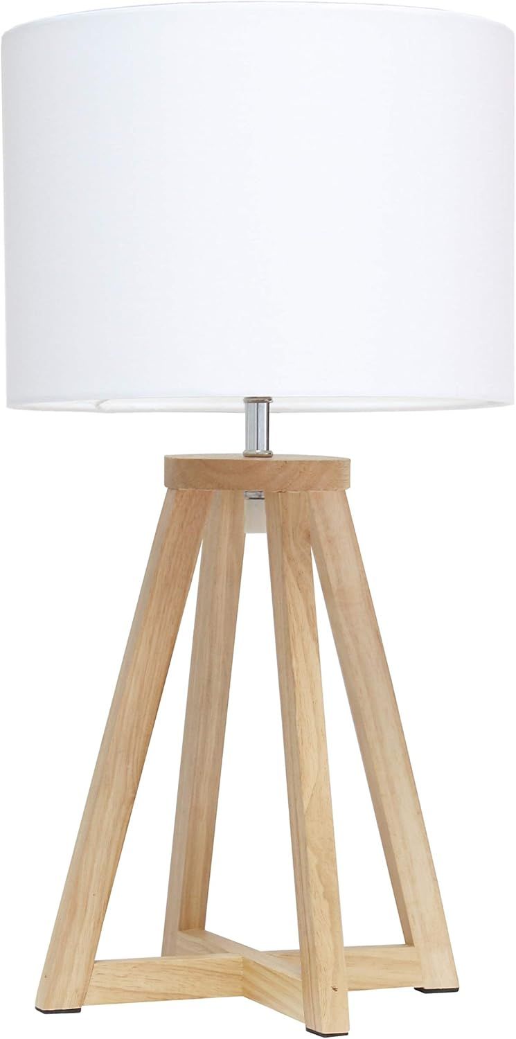 Simple Designs LT1069-NWH Interlocked Triangular Wood Fabric Shade Table Lamp, Natural/White | Amazon (US)