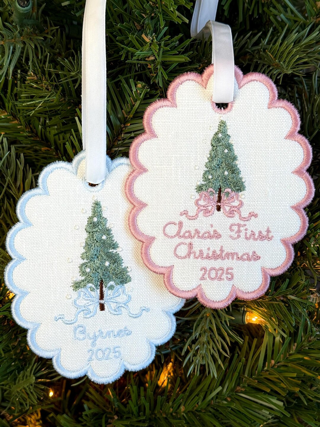 Tree Custom Embroidered Scallop Christmas Ornament - Etsy | Etsy (US)
