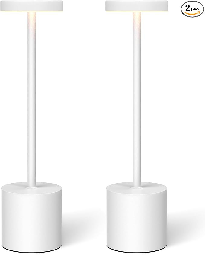 White Rechargeable Cordless Table Lamps Set, 5000mAh Battery Powered Wireless Table Light, Portab... | Amazon (US)