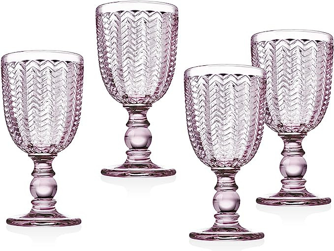 Twill Red Wine Goblet Beverage Glass Cup by Godinger – Rose Pink – 10oz, Set of 4 | Amazon (US)