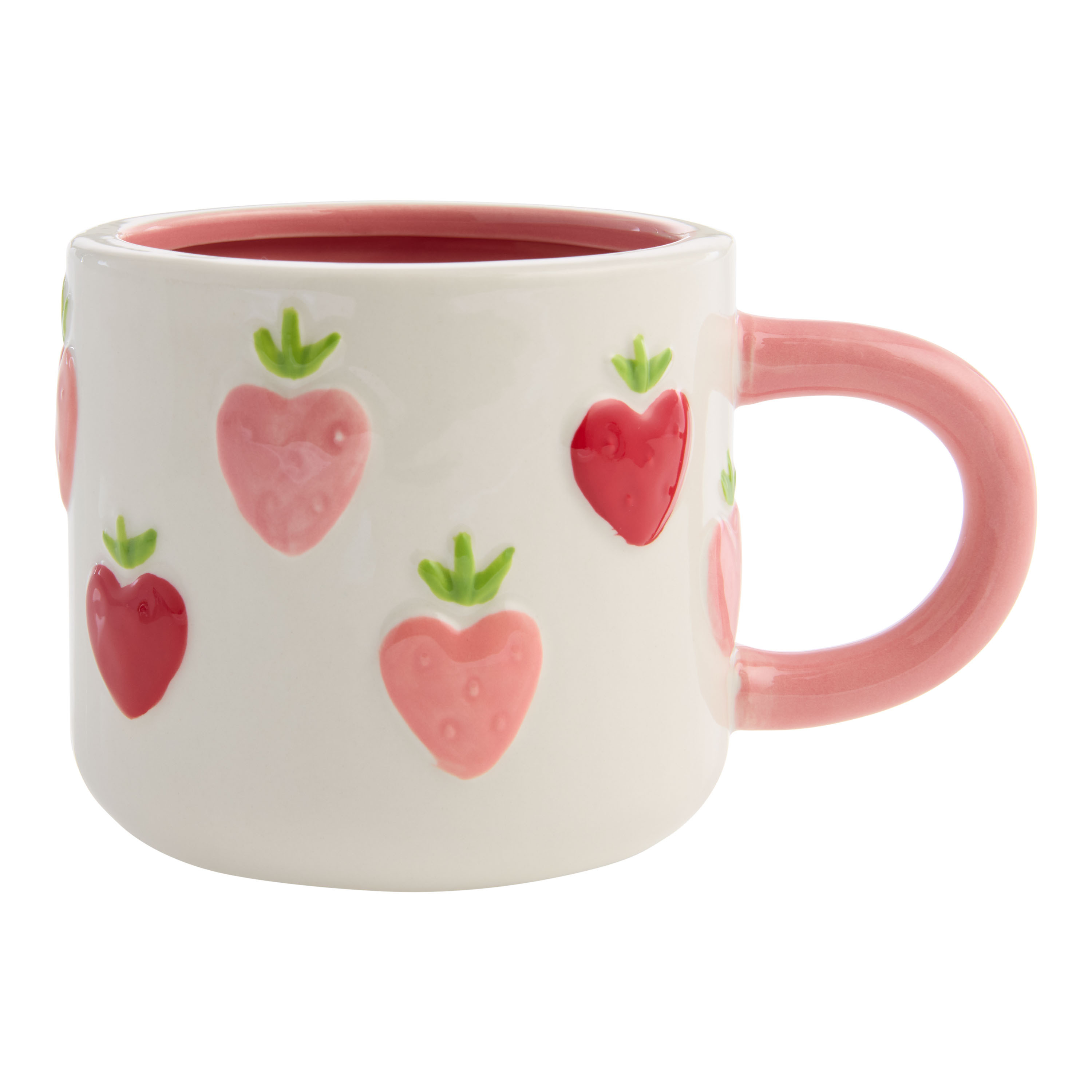 White and Pink Strawberry Heart Hand Painted Ceramic Mug | World Market