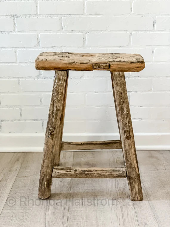 Antique Elm Wood Bench Stool/ Natural Rustic Farmhouse | Etsy (US)