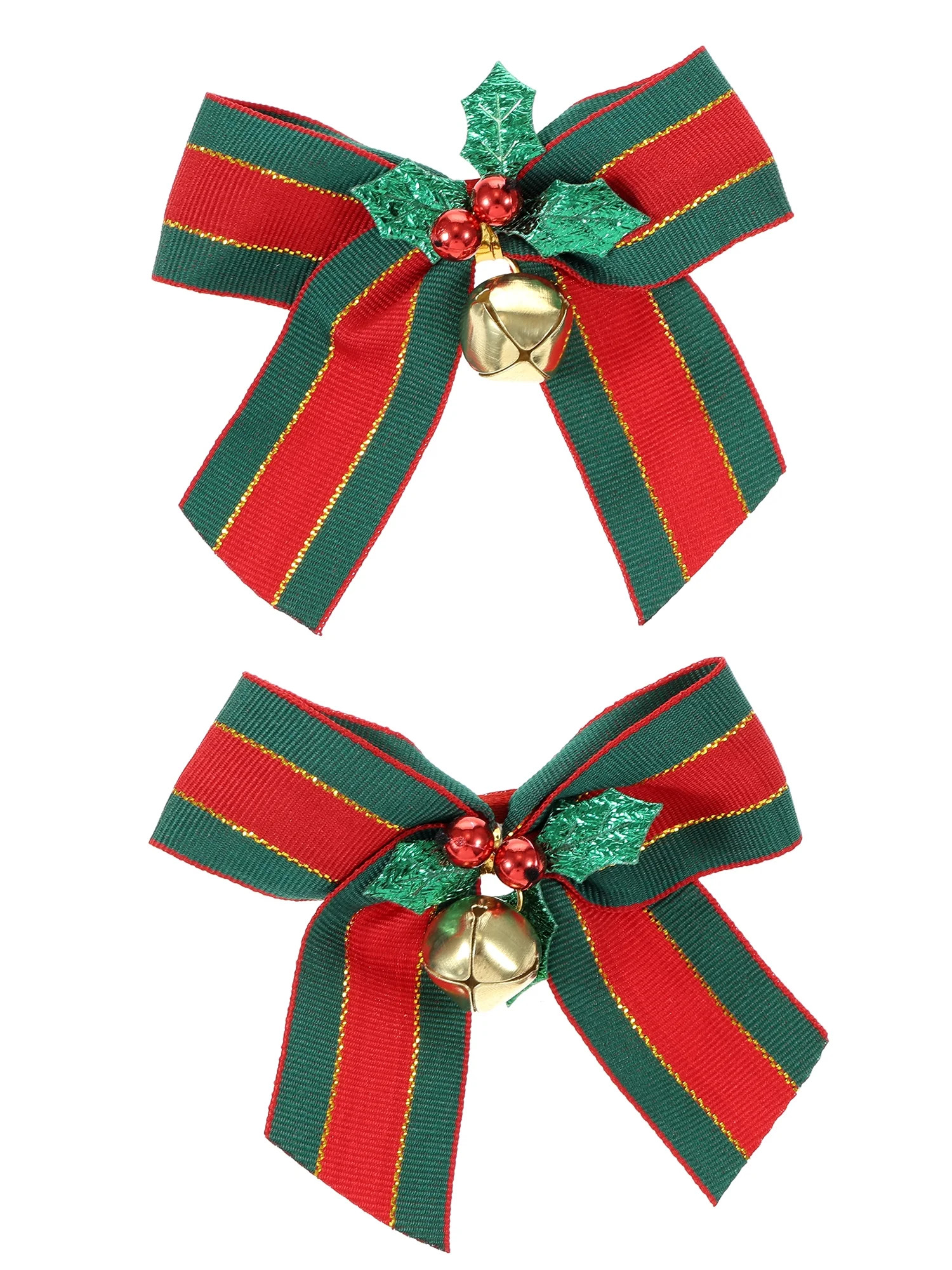 Holiday Time Red and Green Stiped Bow Hair Clips, 1 Pair | Walmart (US)