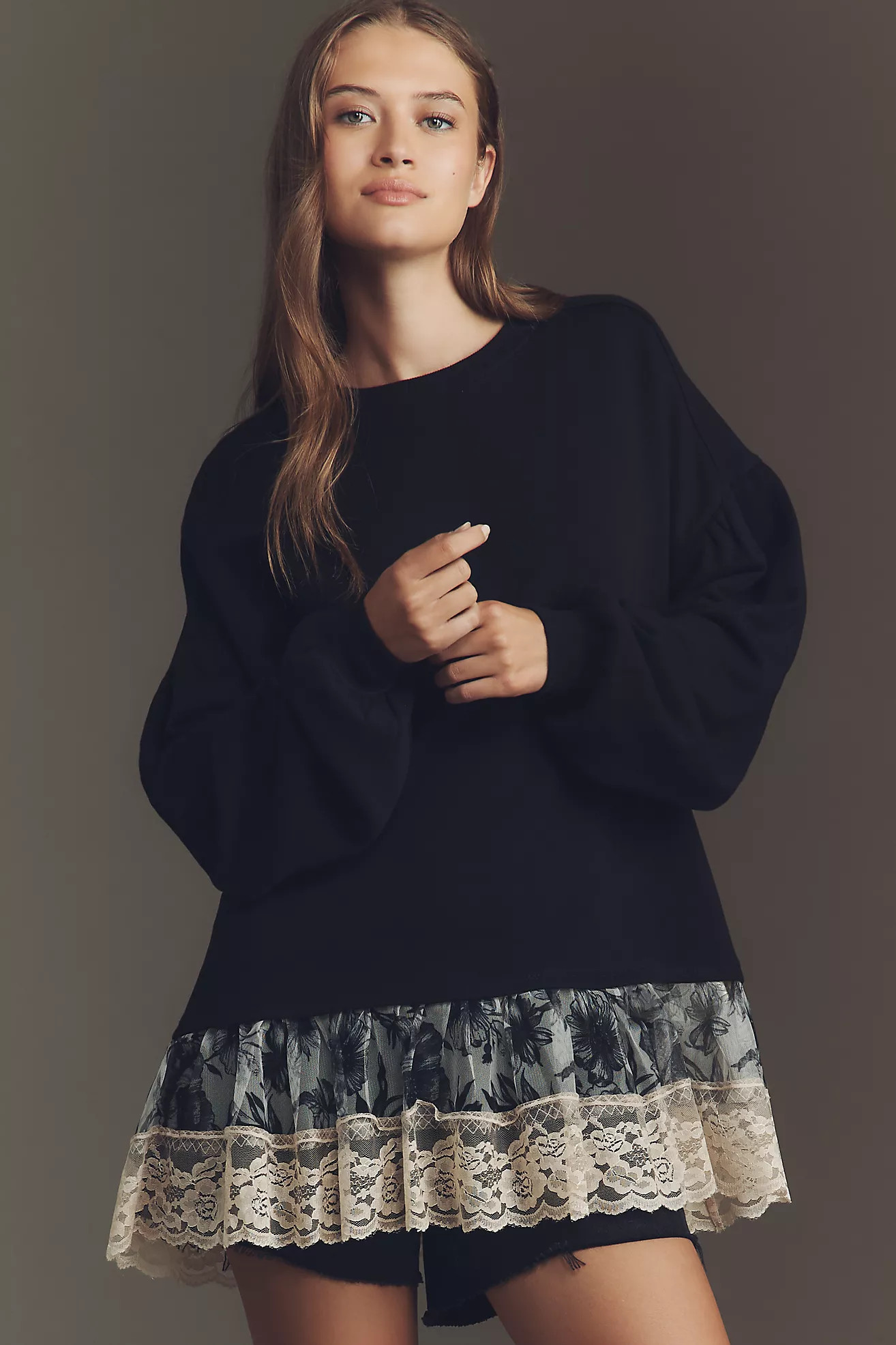 By Anthropologie Tulle-Hem Pullover Sweatshirt | Anthropologie (US)