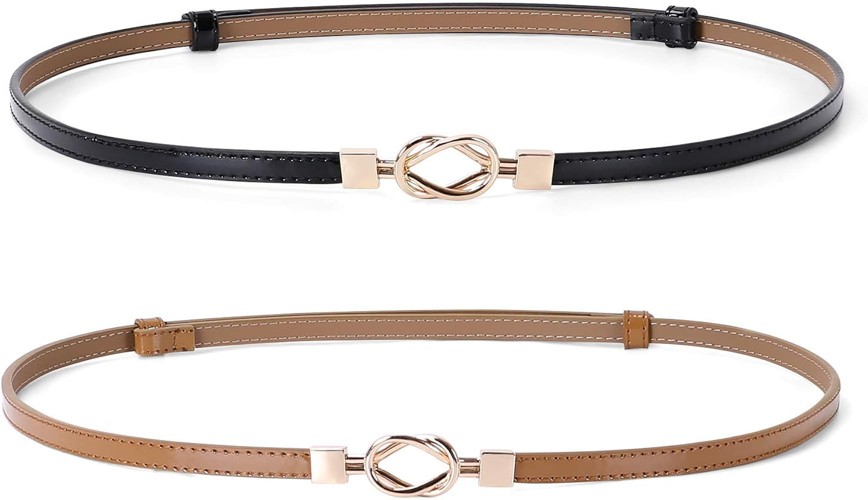JASGOOD Leather Skinny Women Belt Thin Waist Belts for Dresses up to 37 Inches with Golden Buckle... | Amazon (US)