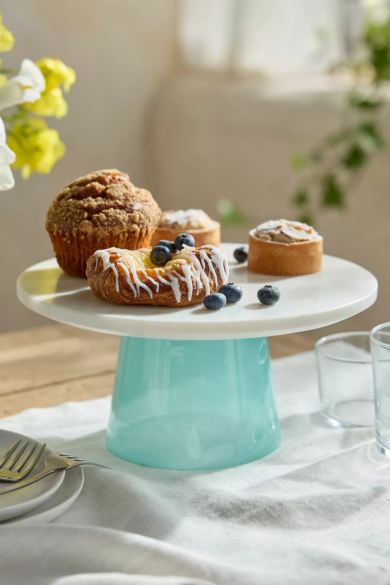 Marble + Blue Glass Cake Stand | Anthropologie (US)