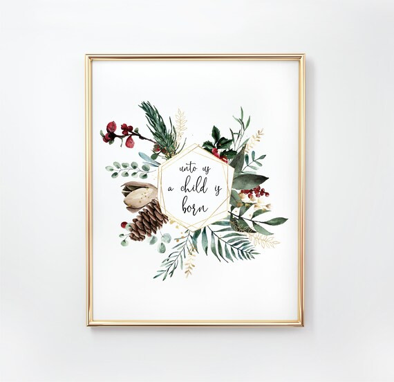 Unto Us A Child is Born Printable Wall Art Christmas - Etsy | Etsy (US)