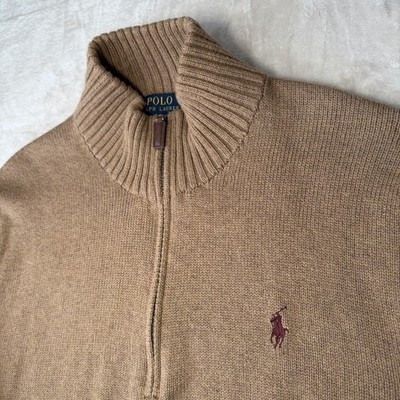 Polo Ralph Lauren Men’s Size Large Tan Knit Quarter  1/4 Zip Pullover Sweater | eBay US