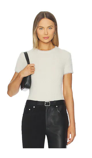 Helmut Lang Crop Eyelash Tee in Ivory. - size S | Revolve Clothing (Global)