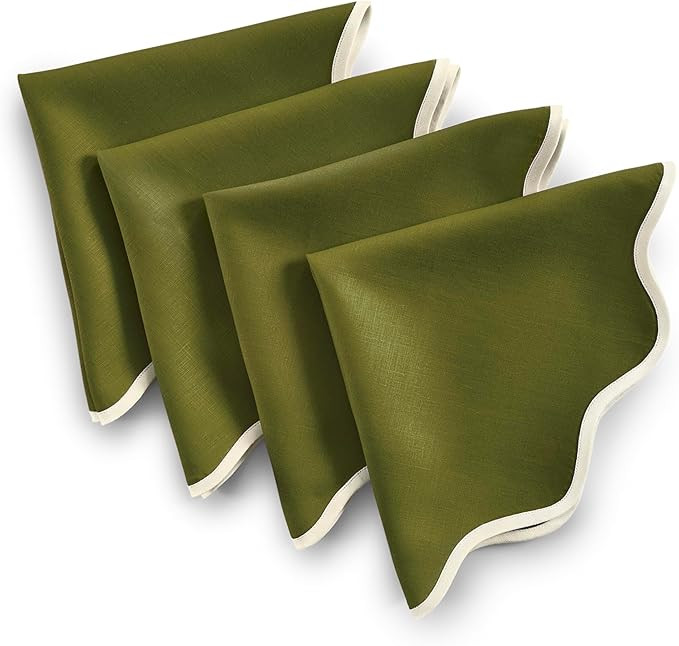 Solino Home Scallop Linen Napkins Set of 4-100% Pure Linen Ivory and Avocado Dinner Napkins Cloth... | Amazon (US)