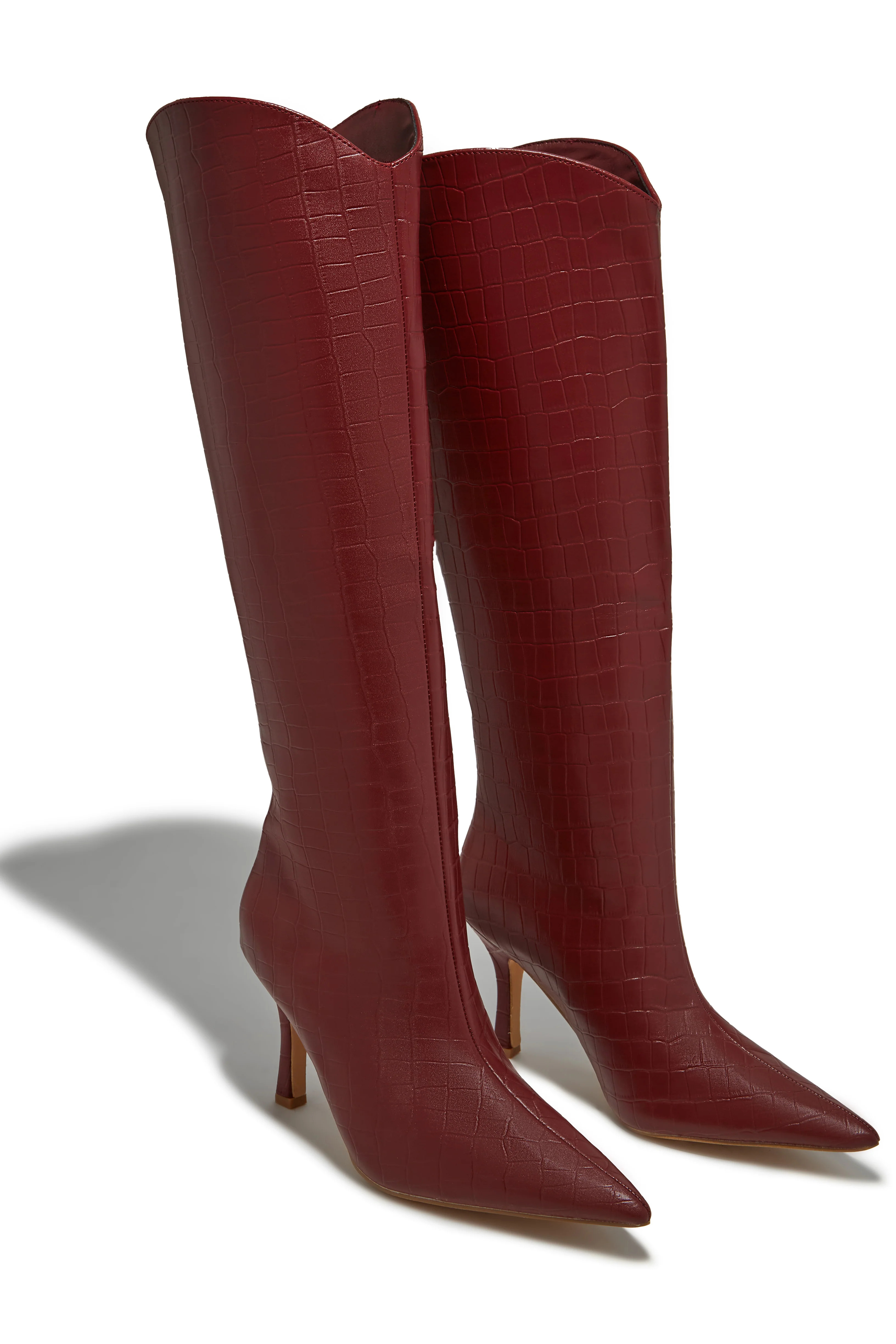 Miss Lola | Shyla Cherry Knee High Boots | MISS LOLA