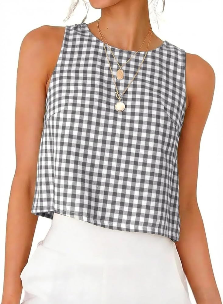IDEALSANXUN Womens Gingham Crop Tank Tops 2026 Spring Summer Sleeveless Vest Top | Amazon (US)