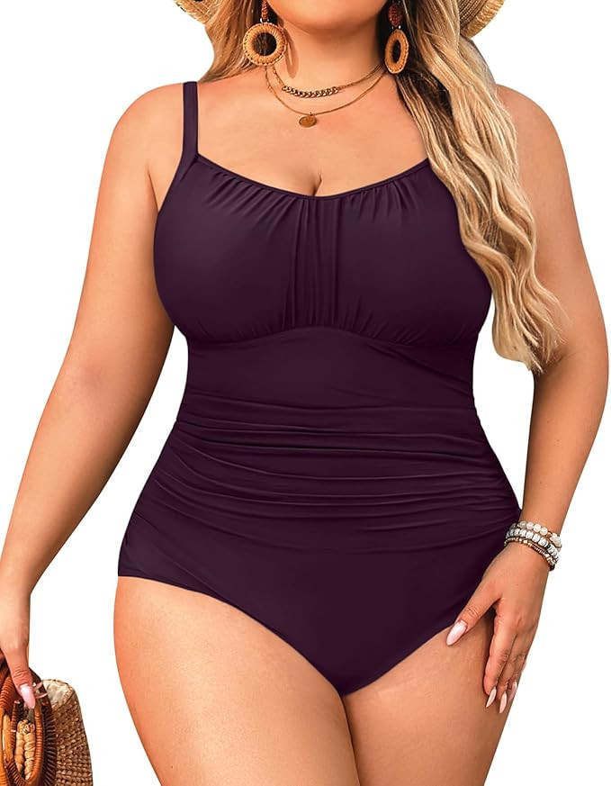 Aqua Eve Plus Size Swimsuit for Women Tummy Control One Piece Bathing Suit Vintage Swimwear | Amazon (US)