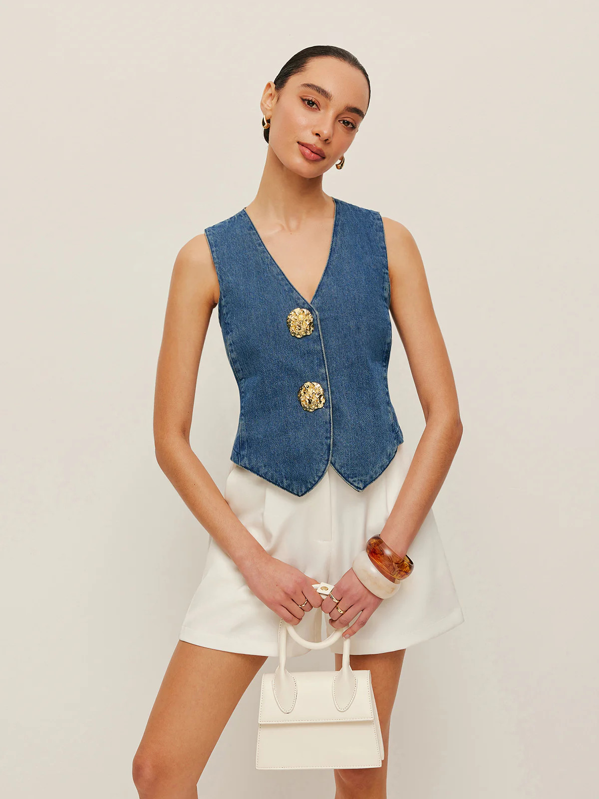 Tailored Denim Button-Up Vest | Commense