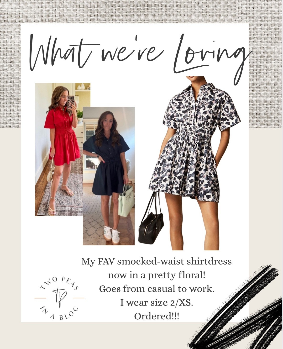 Smocked waist Elena mini shirtdress. In a new colorway. Favorite shirtdress. 
Size 2/XS

#LTKPetite #LTKOver40