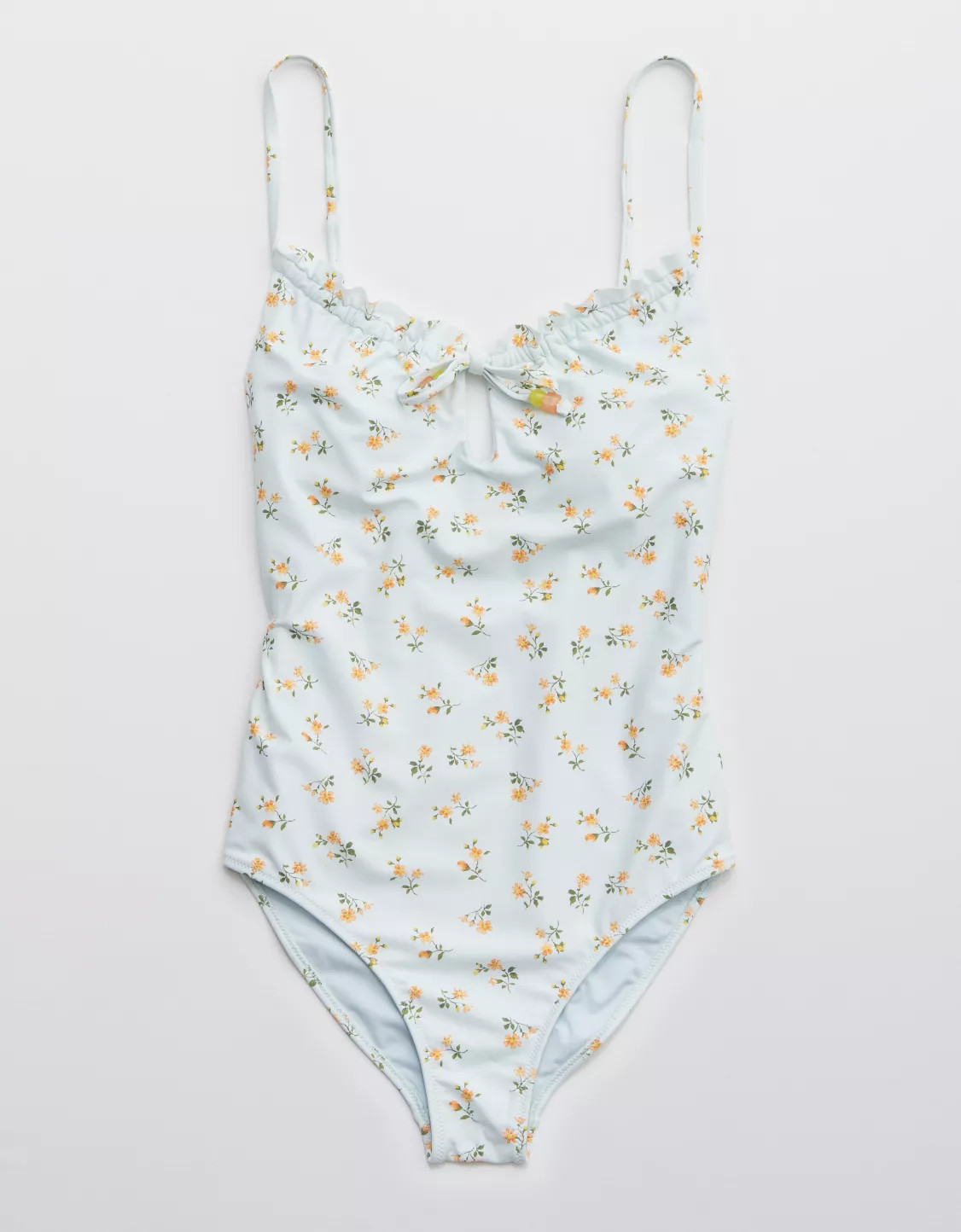 Aerie Printed Ruffle Keyhole One Piece Swimsuit | American Eagle Outfitters (US & CA)