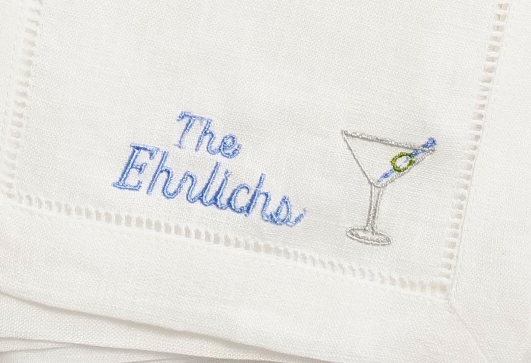 Embroidered Cocktail Napkins With Martini Glass and Minimalist - Etsy | Etsy (US)