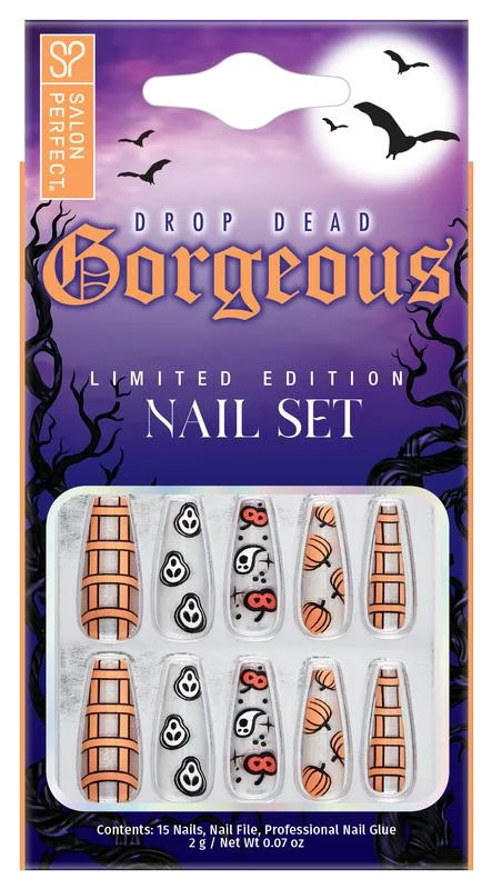 Salon Perfect Halloween Press On Nails, 226 Orange Pumpkin Coffin Fake Nail Kit, 15 Nails | Walmart (US)